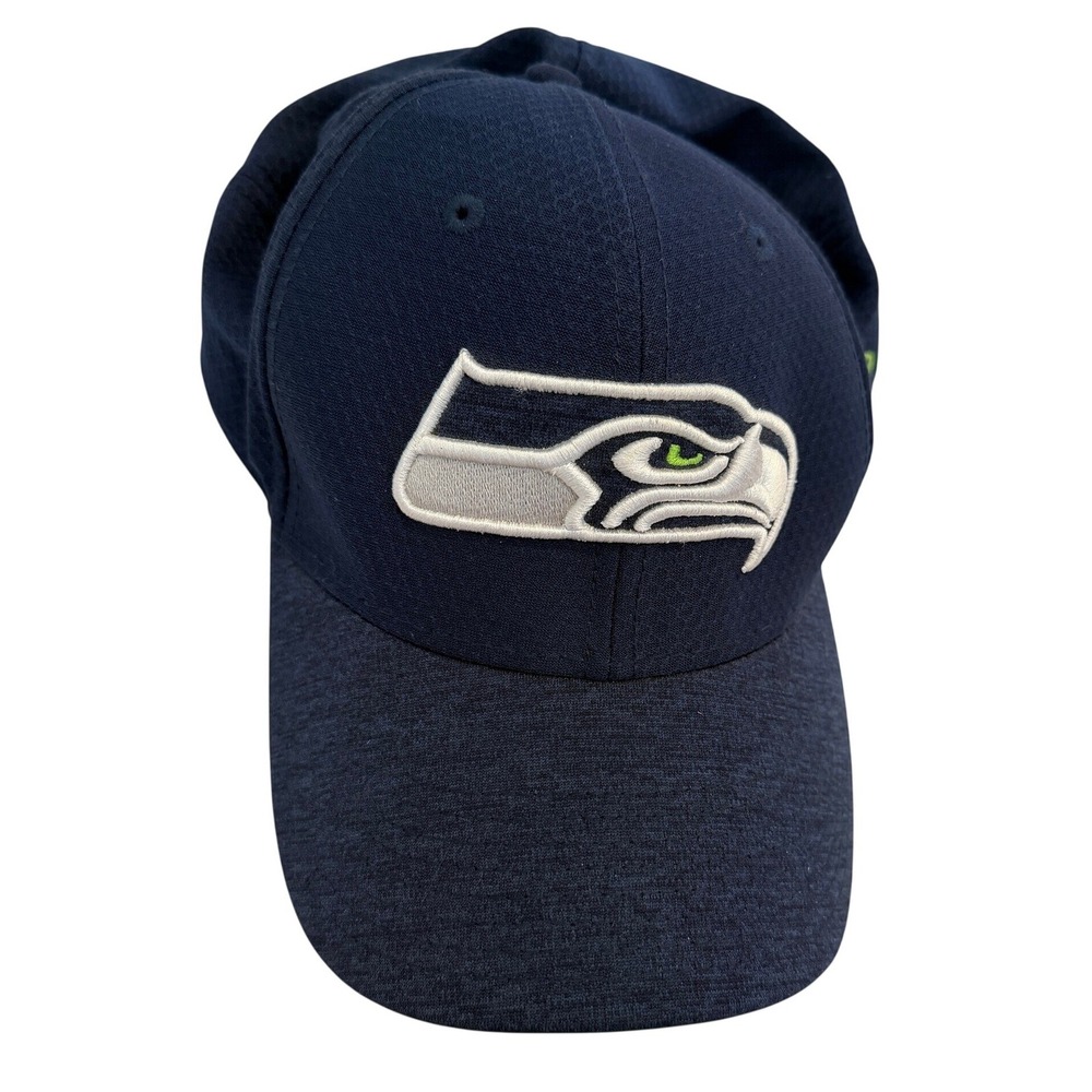 New Era 39THIRTY Seattle Seahawks Hat Navy Blue Lime Green L-XL Stretch Fit Cap
